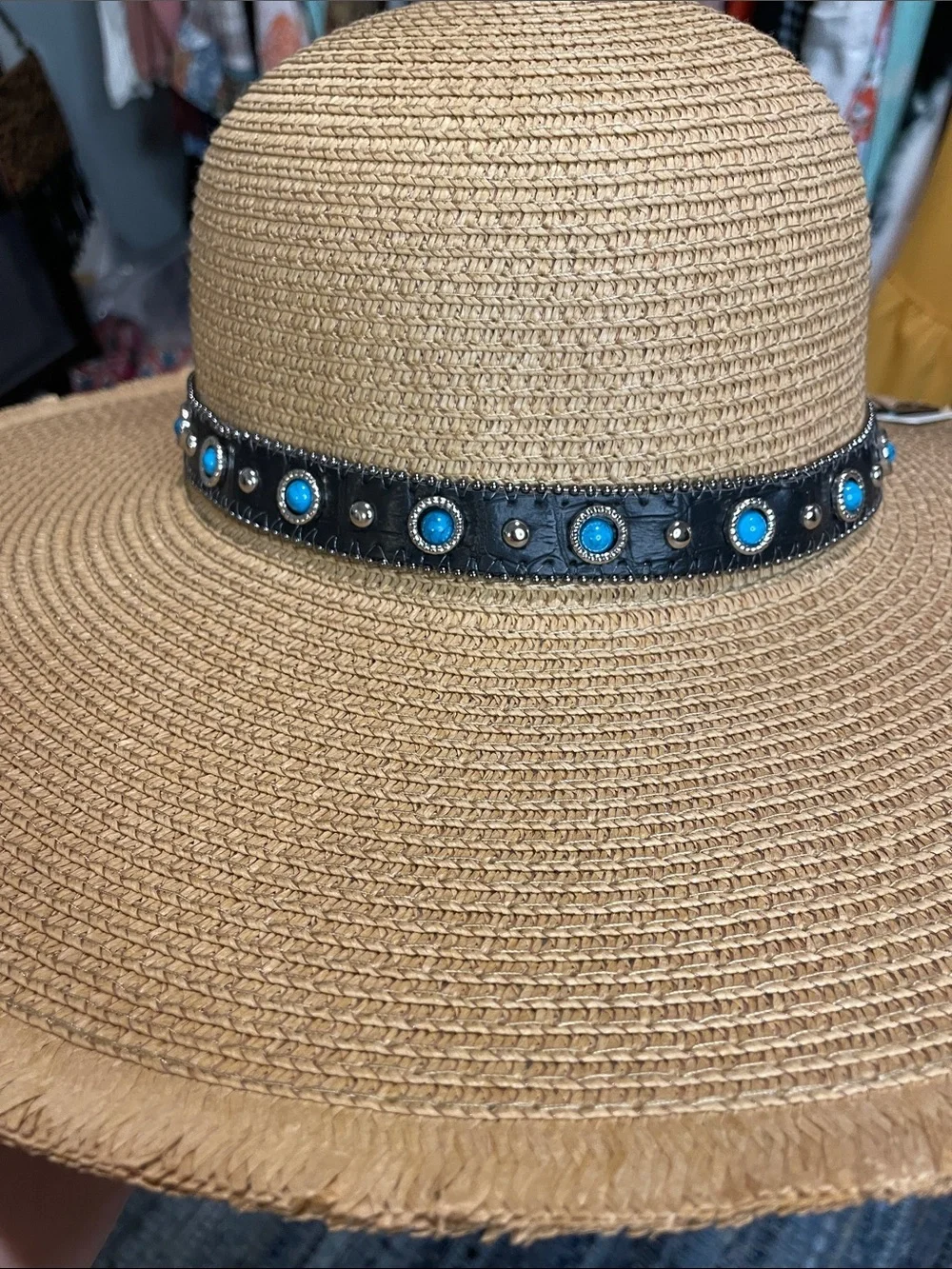 Women’s Western Straw Sun Hat with turquoise & Silver Accent band